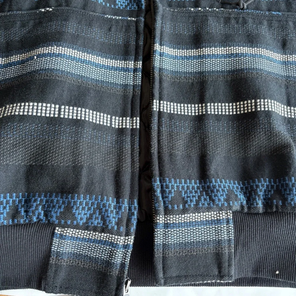 HUF X Bronze56k Mens Medium Baja Work Jacket Black Blue Baja Blanket Embroidered